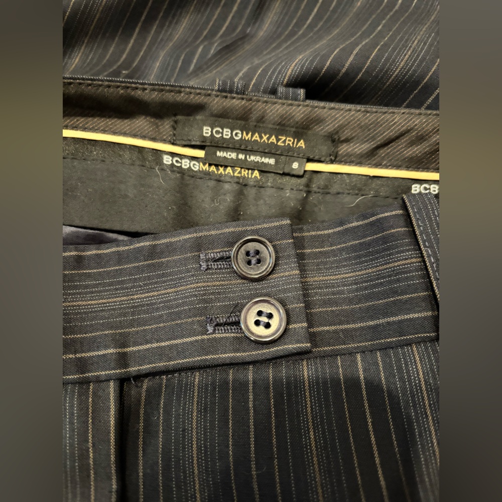 BCBGMaxAzria Navy Pinstripe Trousers with Dual Button Waist